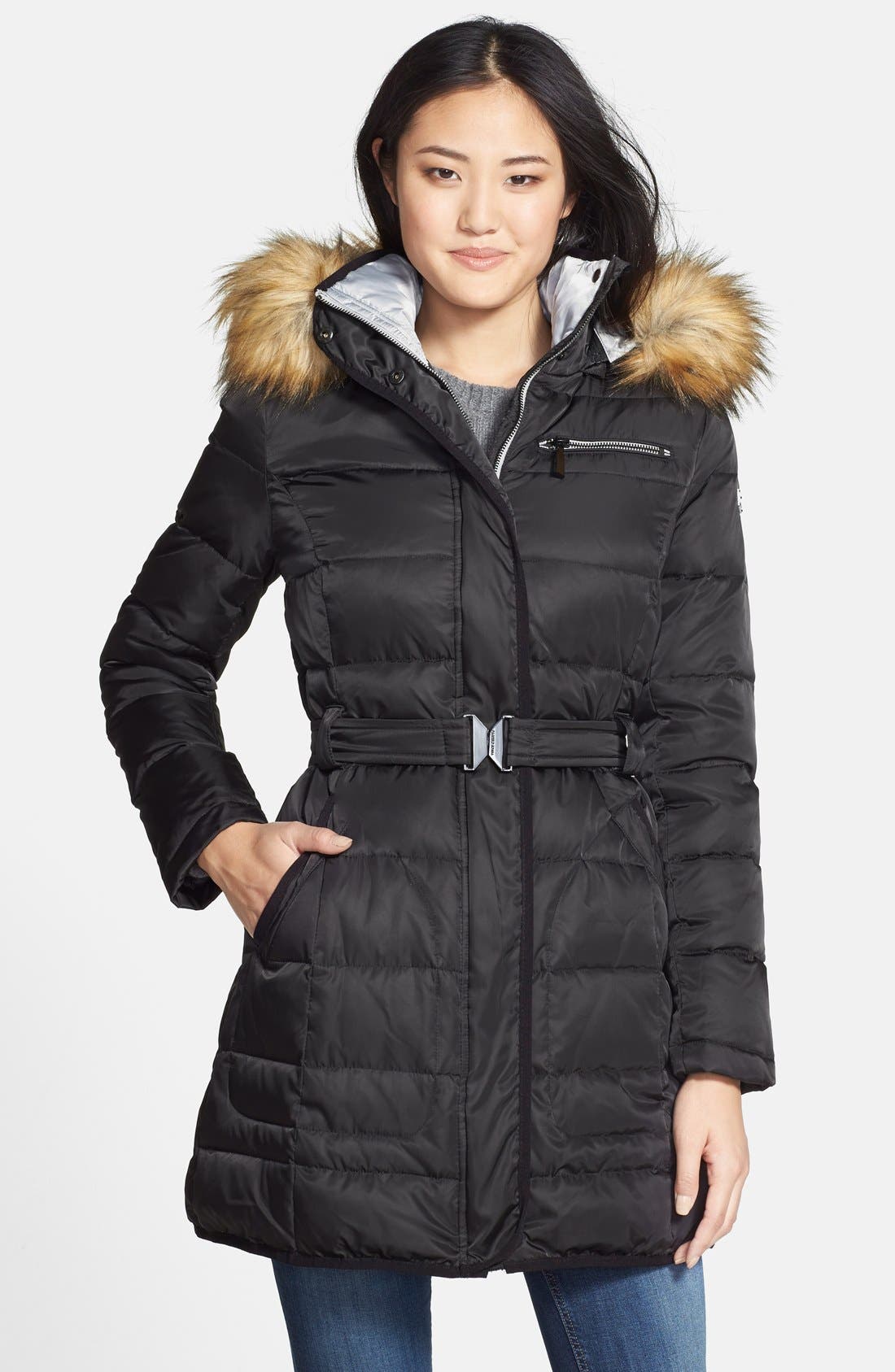 vince camuto hooded faux fur coat