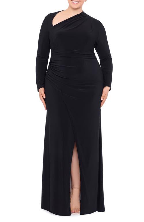 Betsy & Adam Long Sleeve Asymmetric Neck Jersey Gown in Black at Nordstrom, Size 20W