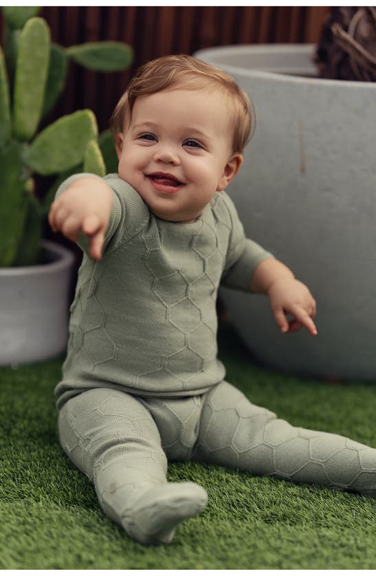 Maniere Honeycomb Cotton Footie In Sage