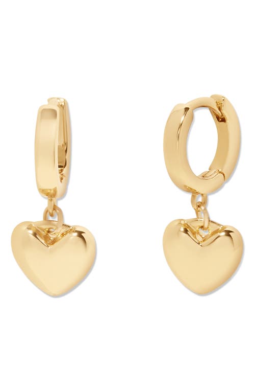 Ruby Heart Drop Huggie Hoop Earrings in Gold