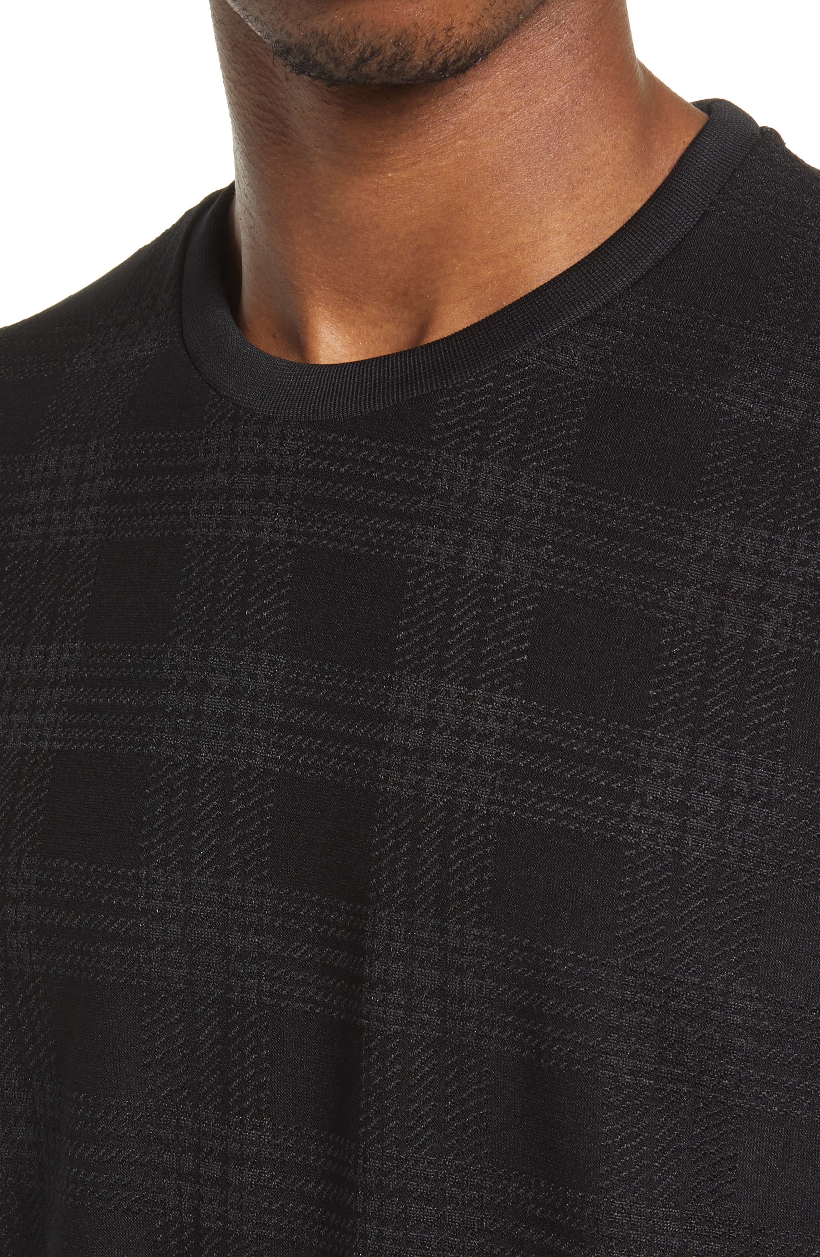 Topman Classic Fit T-Shirt with Jacquard Plaid in Black