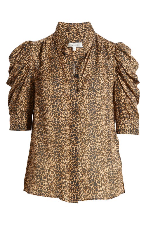 Shop Frame Gillian Leopard Print Puff Sleeve Silk Top In Sand Multi