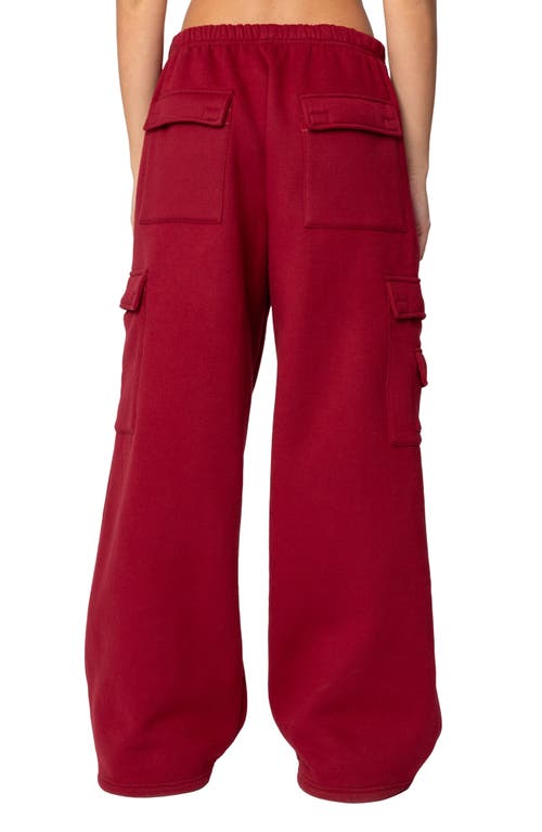 Edikted Wide Leg Cargo Sweatpants In Burgundy