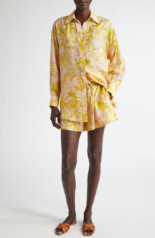 Shop Zimmermann Golden Relaxed Silk Button-up Shirt In Pink/gold Floral