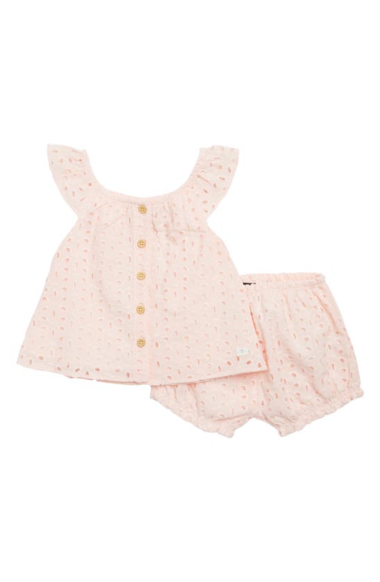 7 For All Mankind Babies' Eyelet Top & Shorts 2-piece Set In Pink