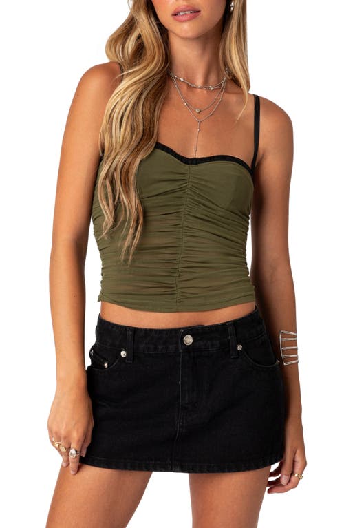 EDIKTED Moira Ruched Mesh Bra Top Olive at Nordstrom,
