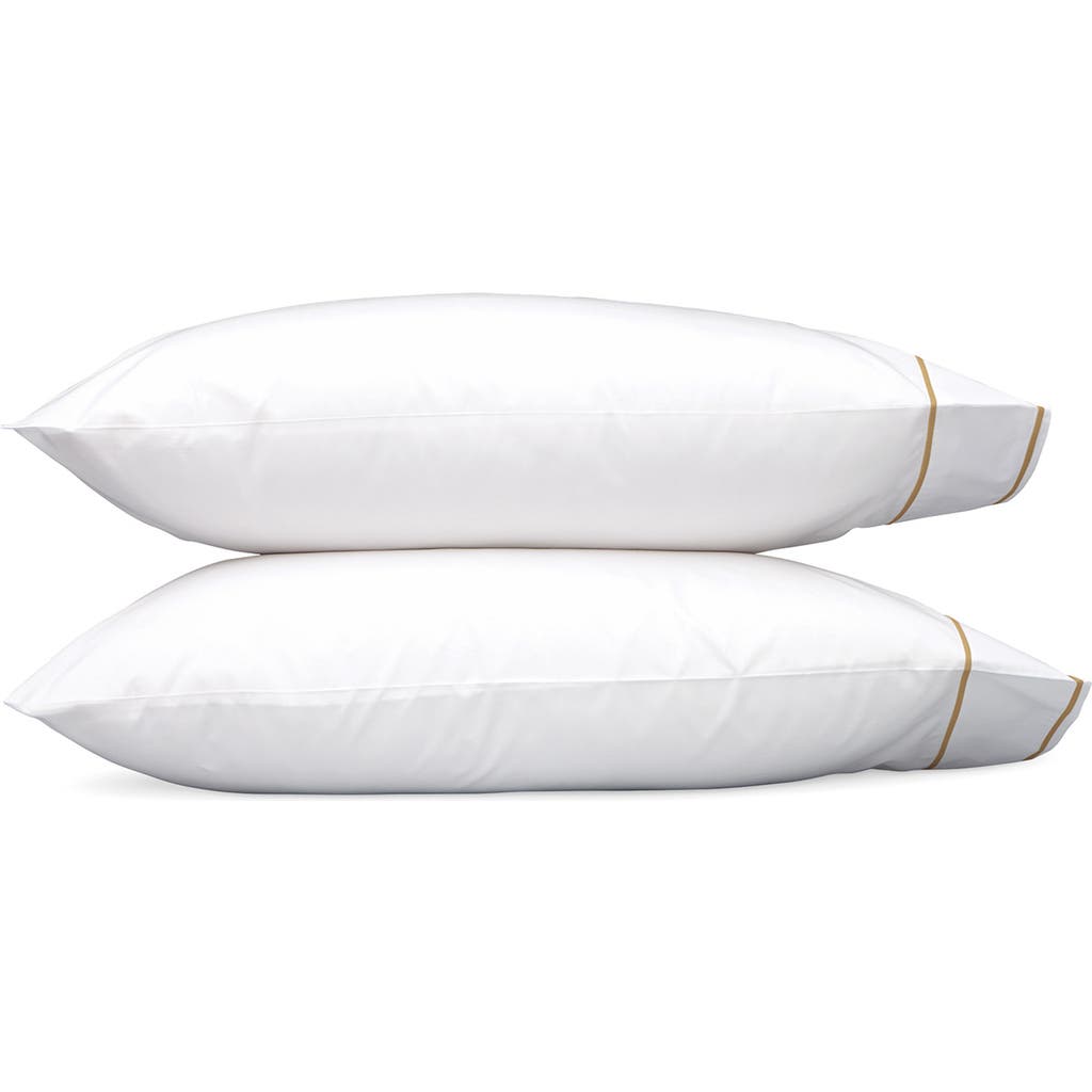 Shop Matouk Set Of 2 Ansonia 500 Thread Count Cotton Percale Pillowcases In White/bronze