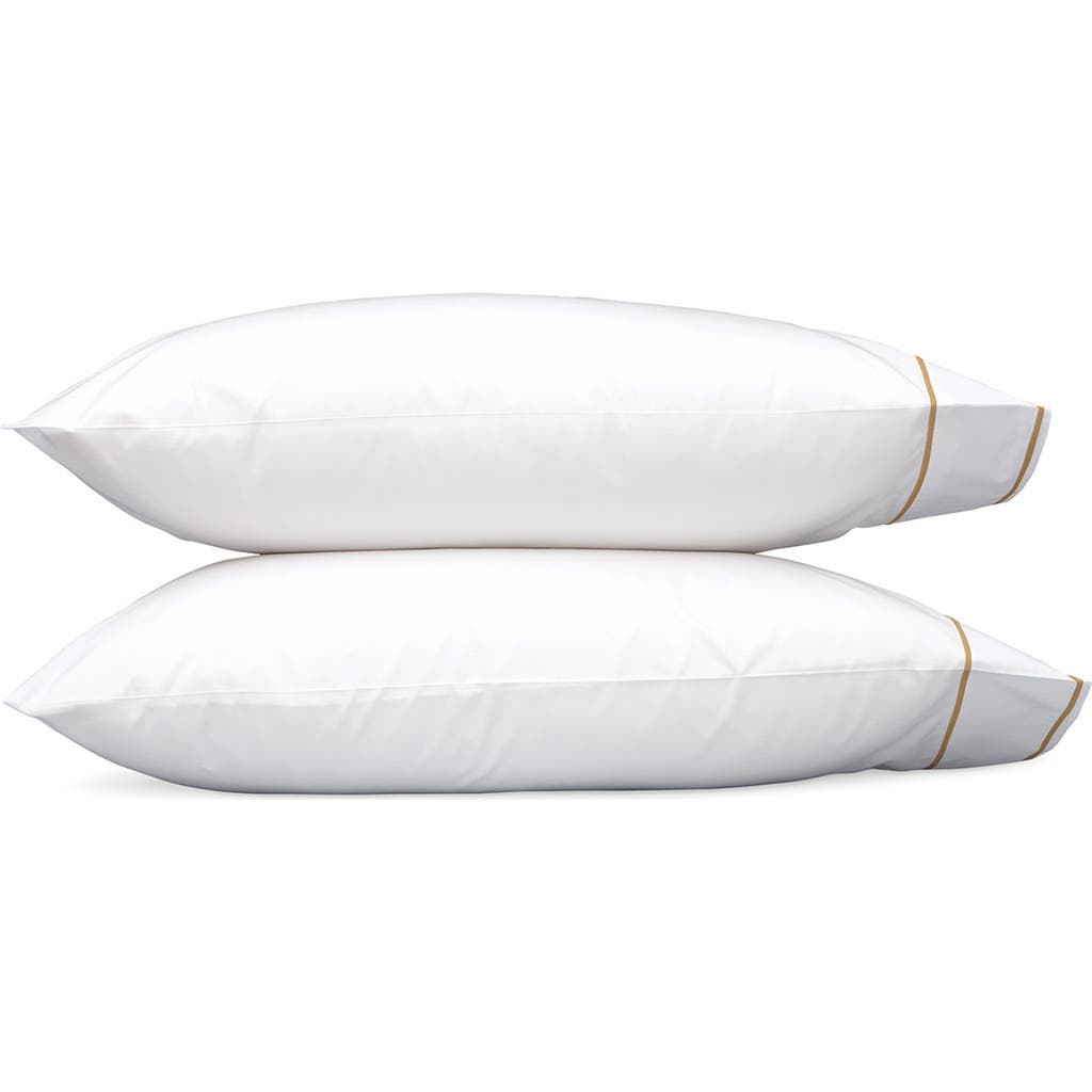 Matouk Set Of 2 Ansonia 500 Thread Count Cotton Percale Pillowcases In White/bronze