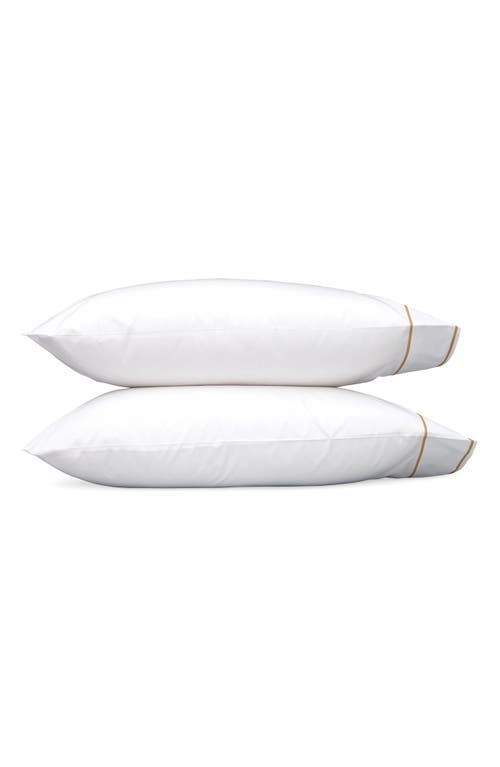 Shop Matouk Set Of 2 Ansonia 500 Thread Count Cotton Percale Pillowcases In White/bronze