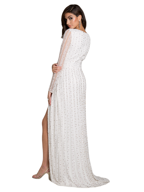 Lara New York Blair Long-sleeve Beaded Surplice Sheath Gown In White