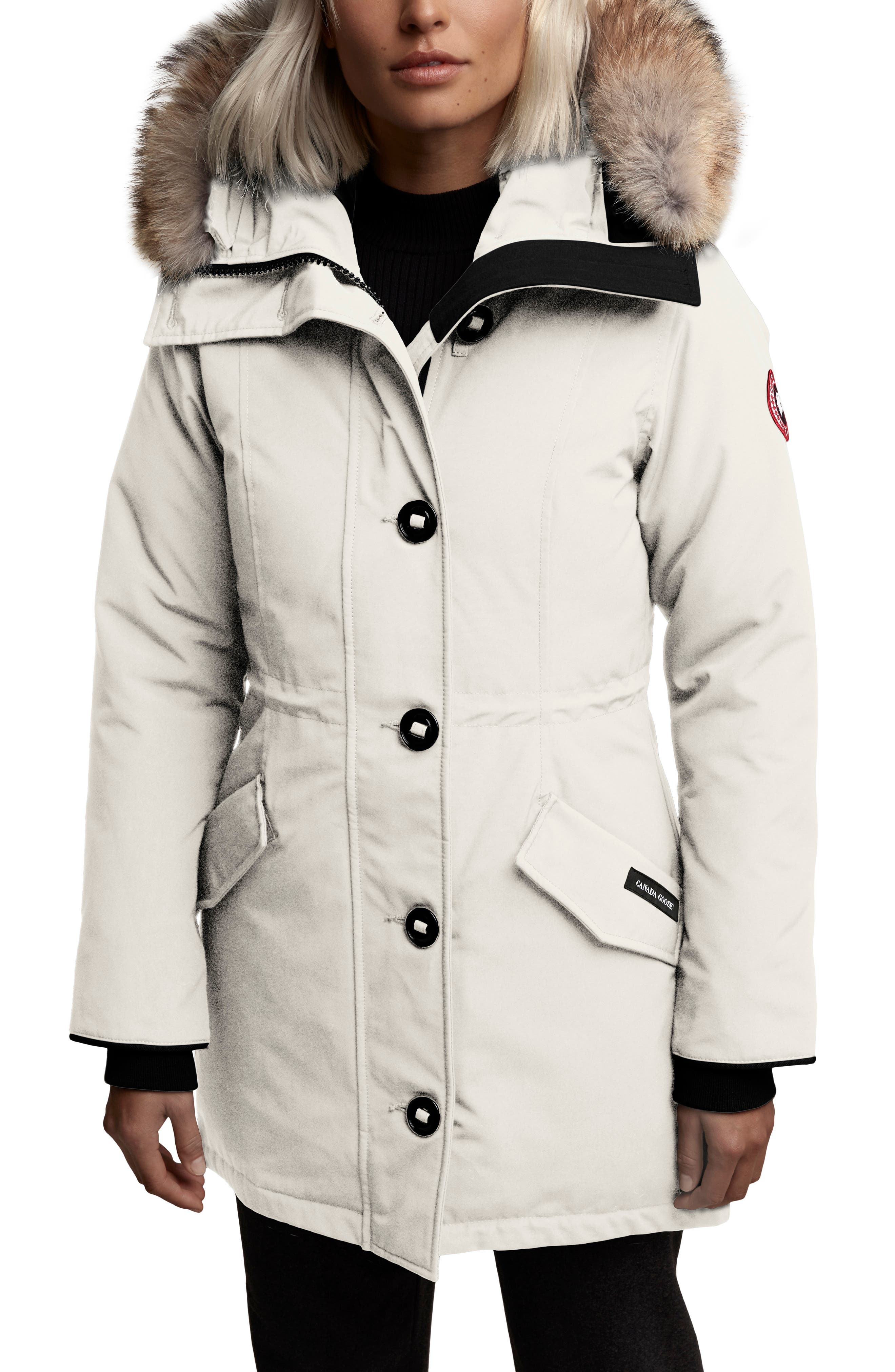 Canada Goose Rossclair Fusion Fit Genuine Coyote Fur Trim Down Parka, (0) - Ivory