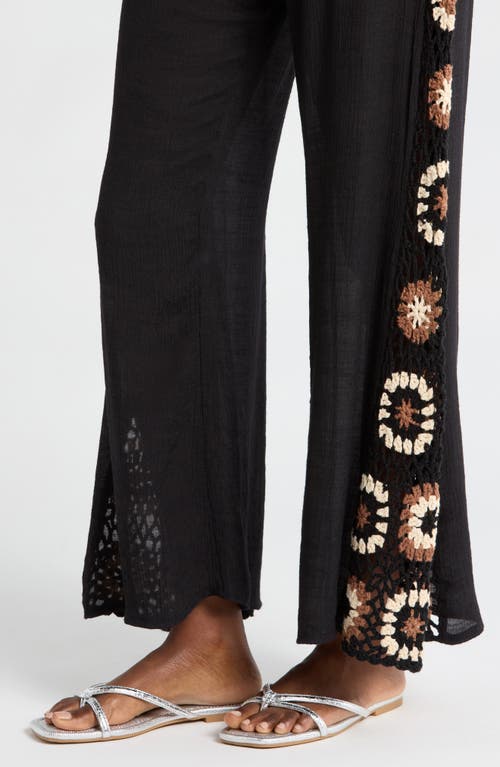Elan Crochet Inset Strapless Cover-up Jumpsuit In Black Multi