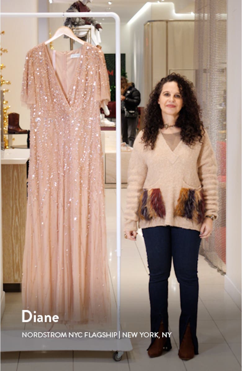 Mac Duggal Beaded Leaves Butterfly Sleeve Gown Nordstrom