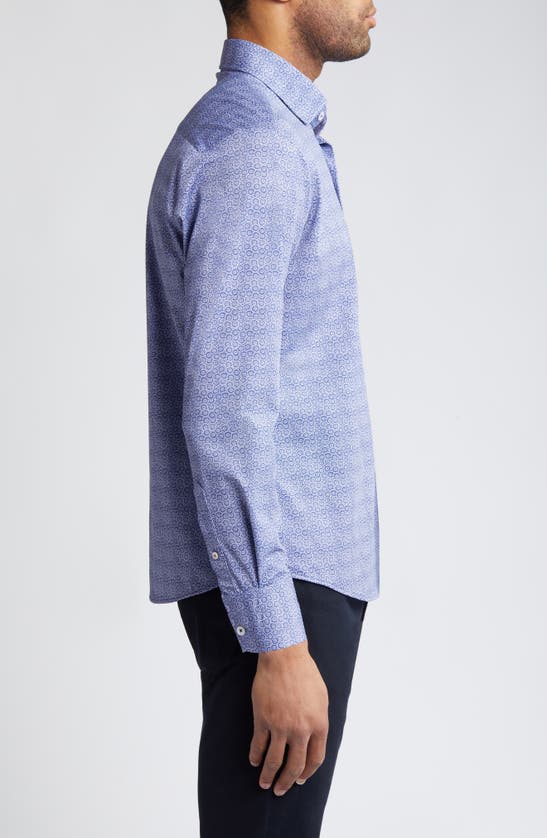 Shop Stone Rose Petal Print Techno Stretch Performance Button-up Shirt In Navy