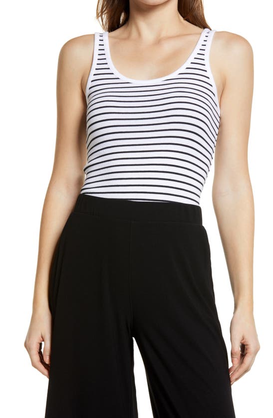 Nordstrom Everyday Rib Tank In White- Black Carlotta Stripe