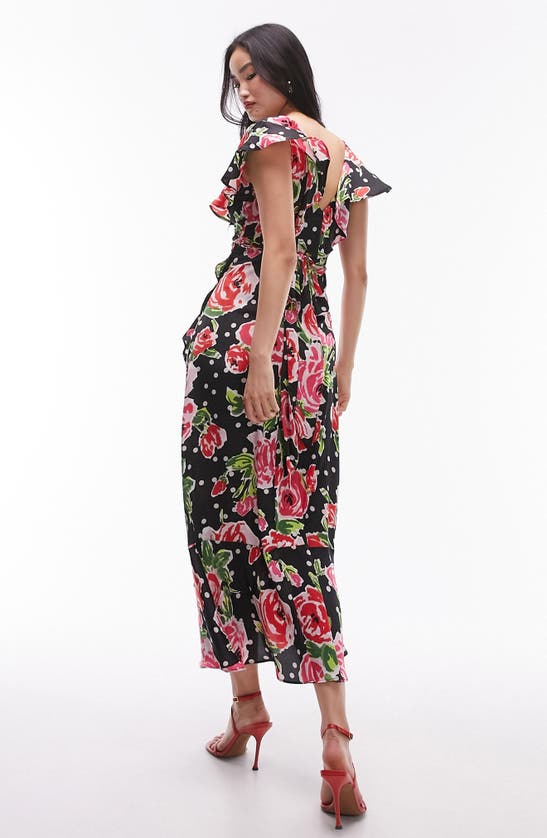 Shop Topshop Frill Floral Midi Wrap Dress In Black Multi