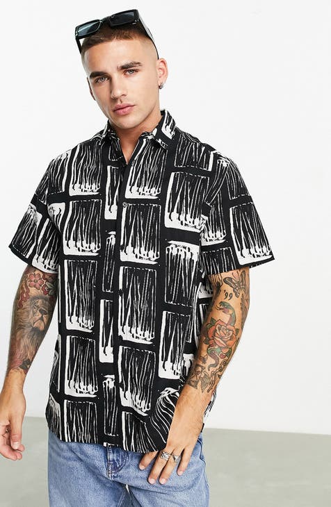 Hawaiian Shirt Cat Print Abstract Pattern Short Sleeve Loose Oversized  Shirts Men and Women Summer Beach Casual Shirt Tops 