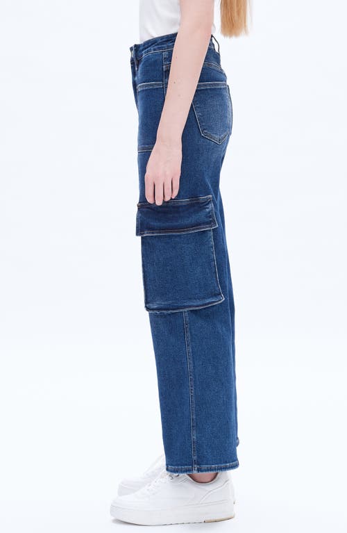 Bayeas High Waist Wide Leg Cargo Jeans In Indigo Rock