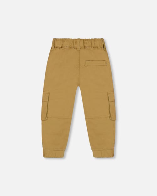 Shop Deux Par Deux Boy's Stretch Twill Cargo Jogger Pants Dark Beige In Lark