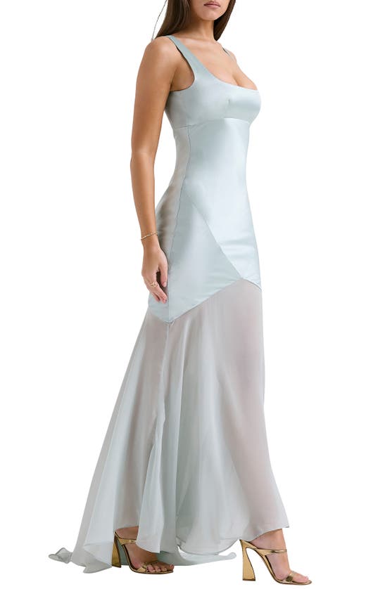 Shop House Of Cb Vittoria Paneled Satin & Chiffon Gown In Aqua