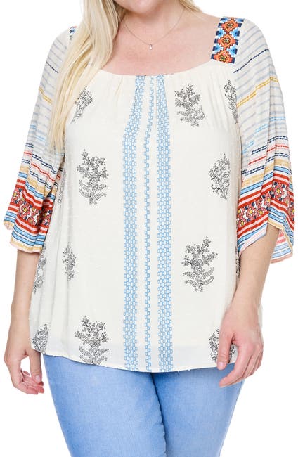 SINGLE THREAD | Square Neck Clip Dot Printed Peasant Blouse | Nordstrom ...