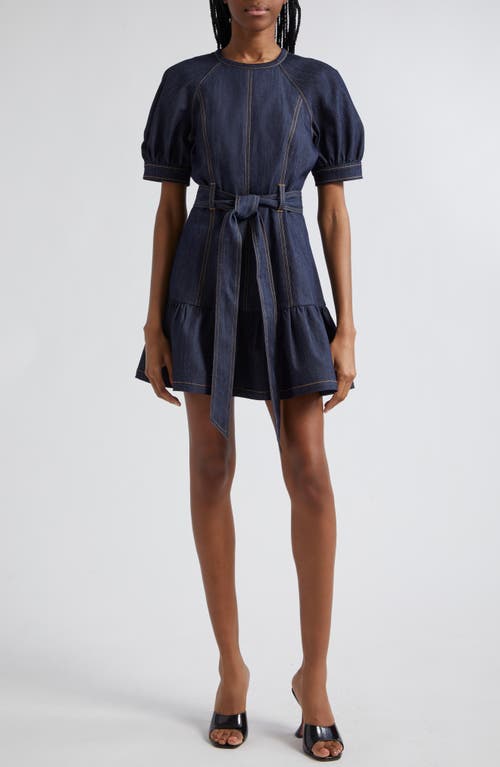 Shop Cinq À Sept Madi Puff Sleeve Belted Dress In Indigo