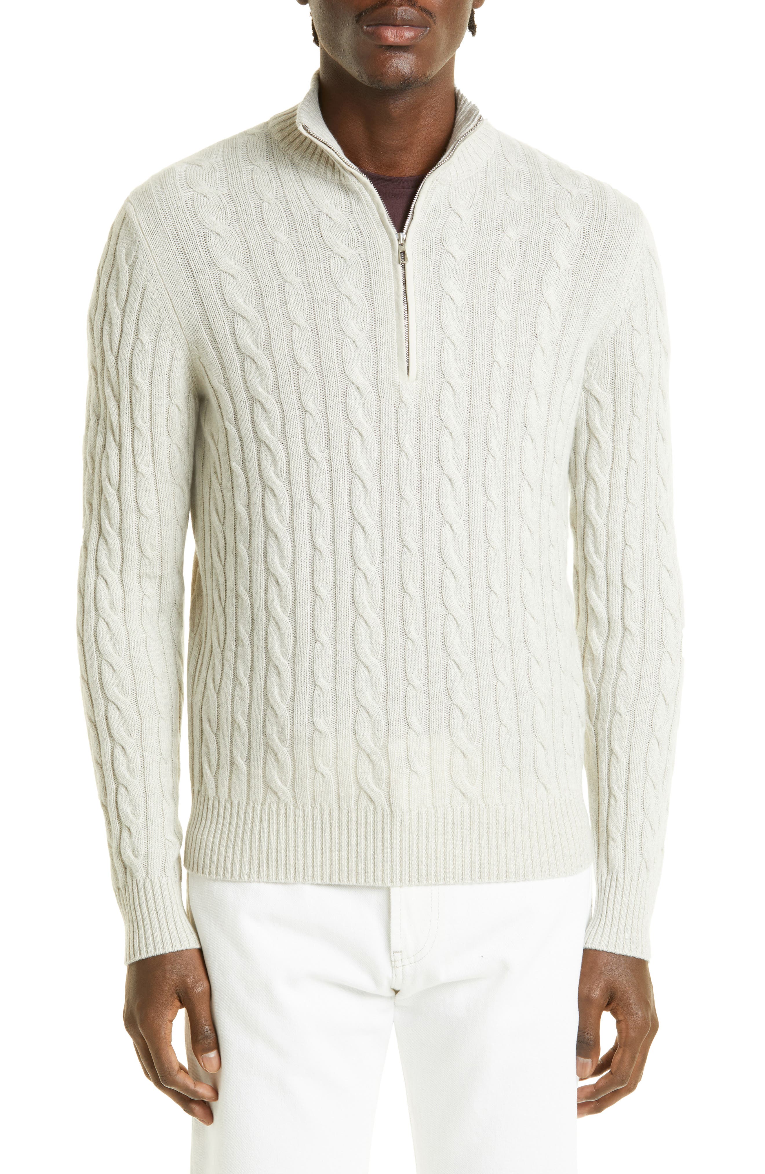 Loro Piana Cashmere Cable-Knit Sweater, Silver, Men's, 38