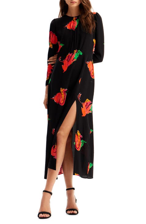 Duna Abstract Floral Long Sleeve Dress