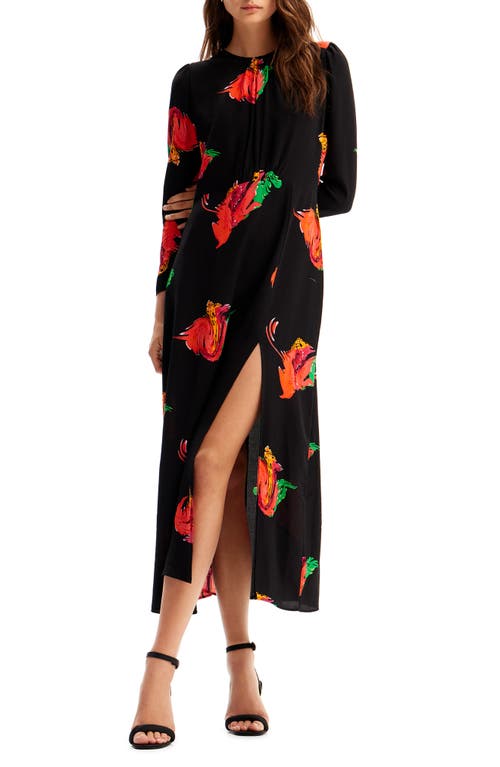 Duna Abstract Floral Long Sleeve Dress in Black