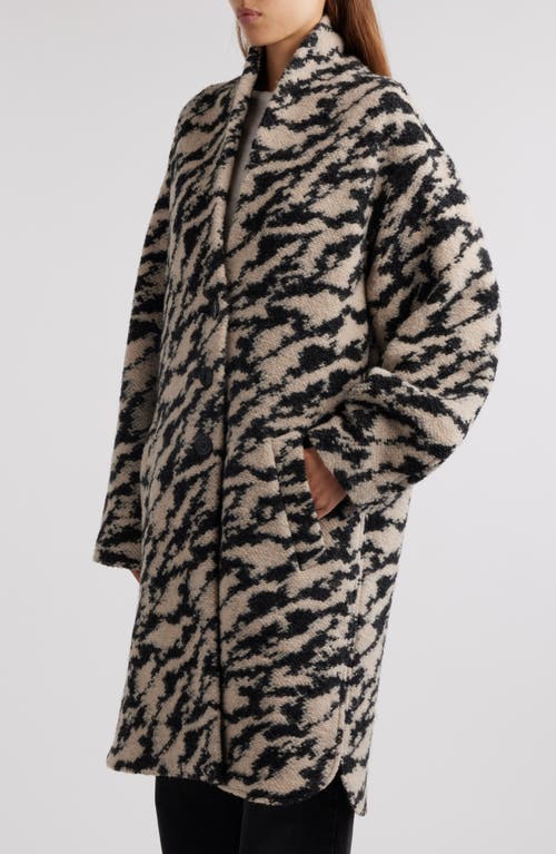 Shop Isabel Marant Étoile Felexia Abstract Print Virgin Wool Blend Coat In Black/beige