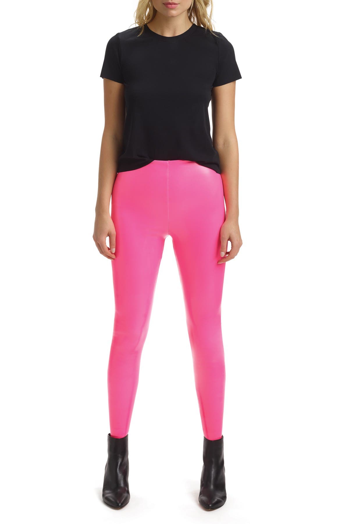 pink leather leggings