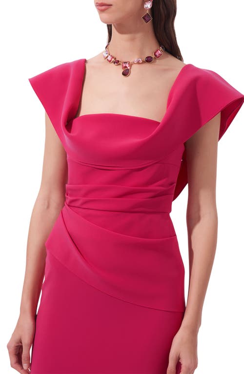 Shop Carolina Herrera Drape Neck Flared Gown In Cerise Pink