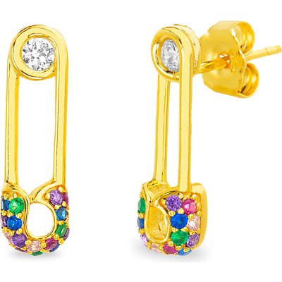 Lesa Michele Pave Safety Pin Earrings