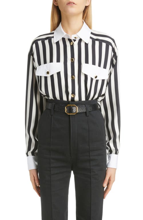 Stripe Silk Twill Shirt in Noir Craie