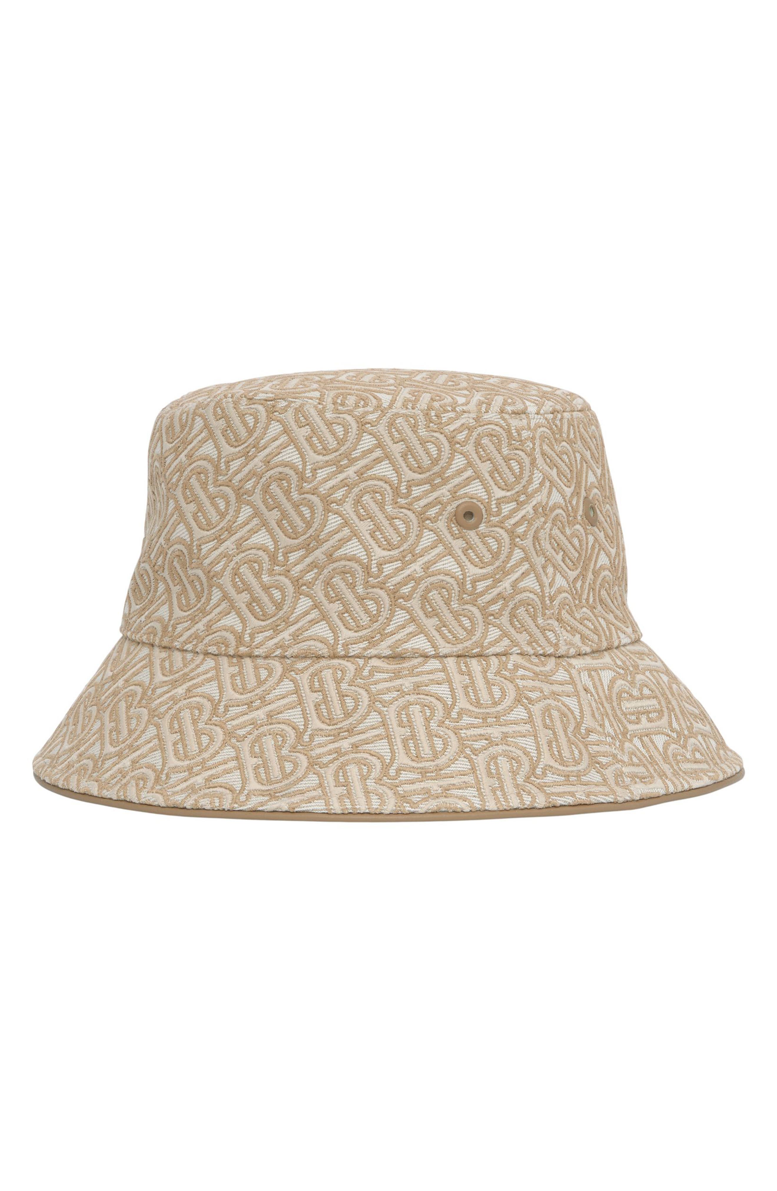 Burberry Embroidered TB Monogram Canvas Bucket Hat in Tb Tan /Soft Fawn at Nordstrom, Size Small