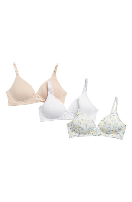 Shop Rene Rofe Girl Kids' Assorted 3-pack Katy Wireless Bras In White/beige Assorted