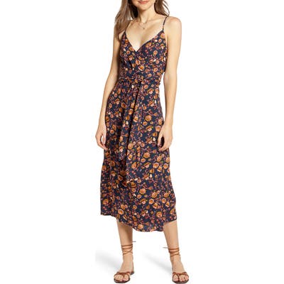 Hinge Floral Sleeveless Wrap Dress, Blue