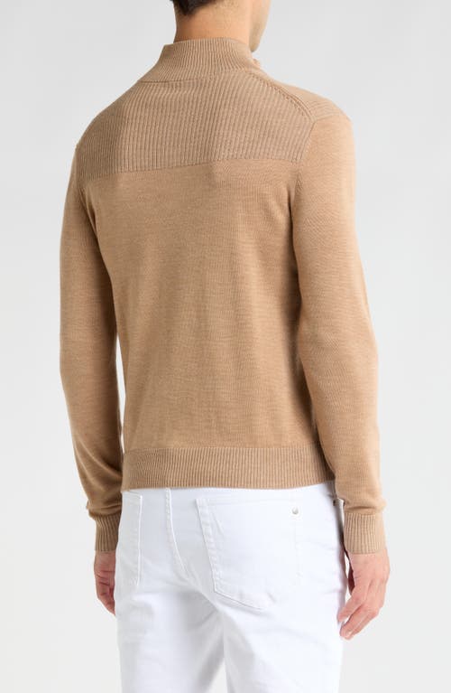 Bruno Magli Merino Wool Plaited Quarter-zip Pullover In Camel