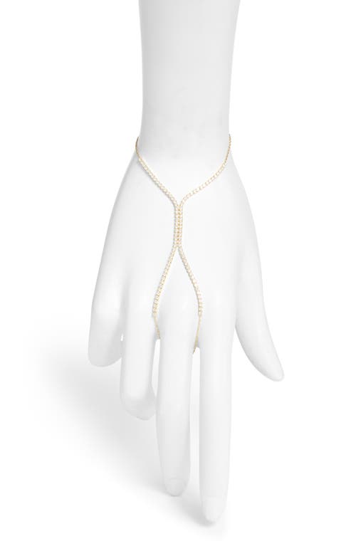 Shymi Cubic Zirconia Tennis Hand Chain In Gold/white Stones