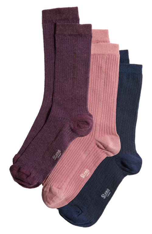 Stems Assorted 3-pack Rib Socks In Navy/rosa/mauve