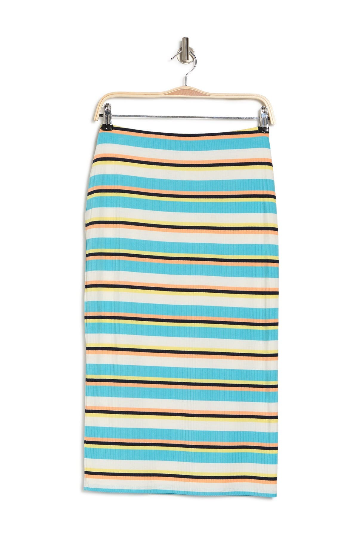 Afrm Port Ribbed Pencil Skirt In Multi Yellow/blue St