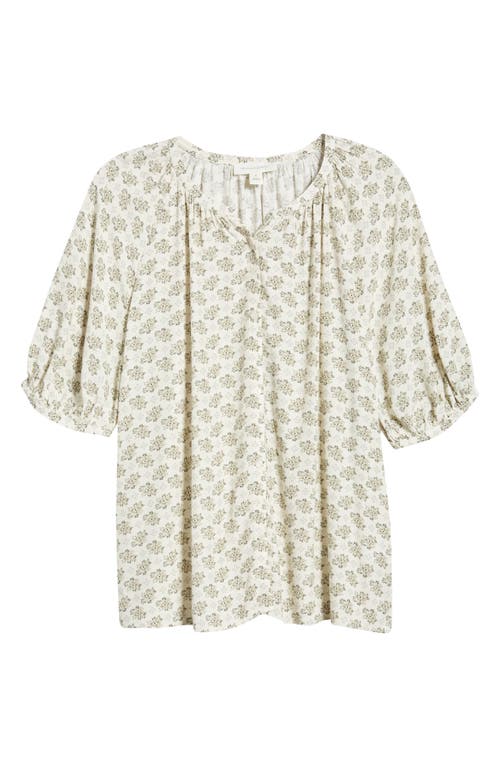 Shop Treasure & Bond Gathered Flowy Top In Ivory/olive Tiled Floral