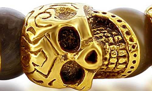 Shop Blackjack Goldtone Plated Stainless Steel Onyx Skull Beaded Bracelet In Black/gold