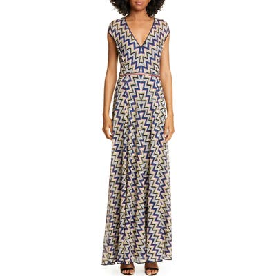 Missoni Metallic Zigzag Maxi Sweater Dress, US / 40 IT - Blue