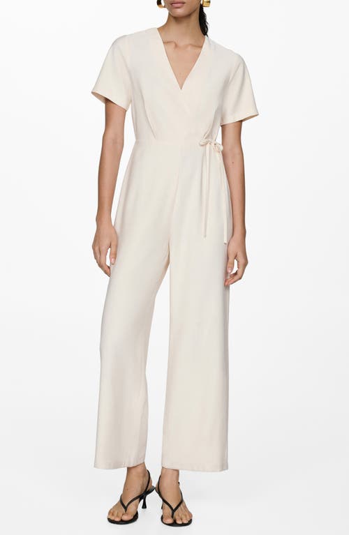 Shop Mango Faux Wrap Straight Leg Jumpsuit In Ecru