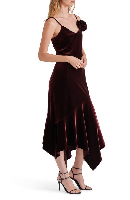 Shop Steve Madden Lucille Rosette Detail Asymmetric Velvet Dress In Wine