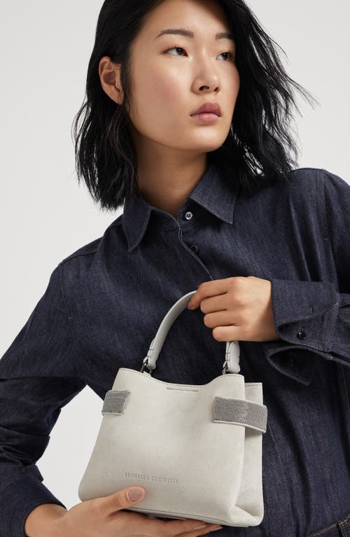 Shop Brunello Cucinelli Suede Bag With Precious Bands In Light Grey