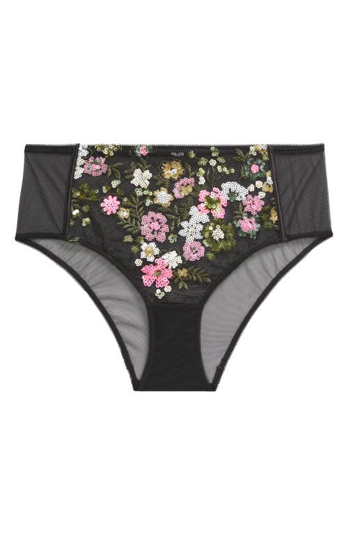 Etam Floral Sequin High Waist Briefs In Black