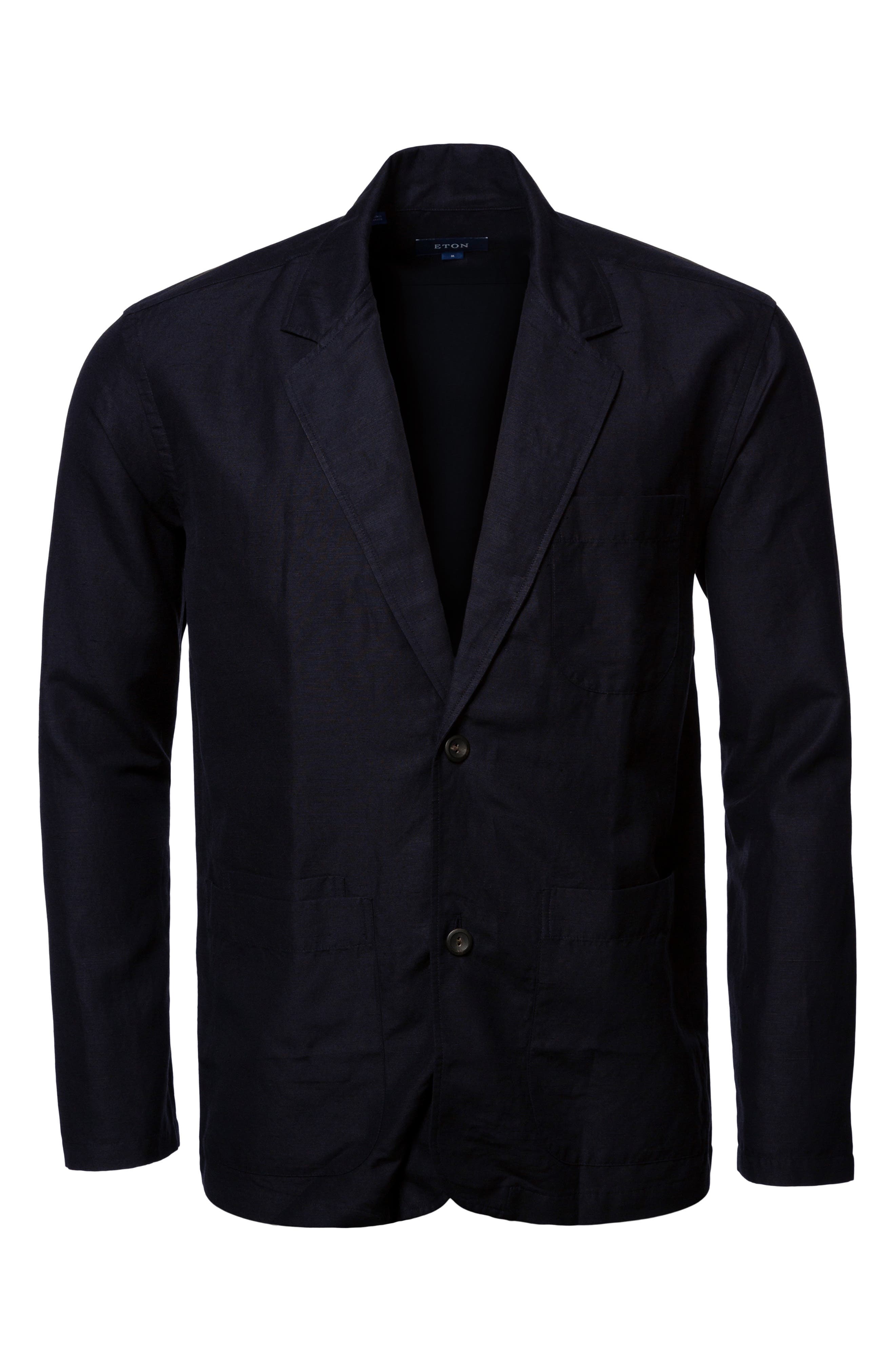 Eton Slim Fit Linen & Silk Blend Sport Coat in Navy