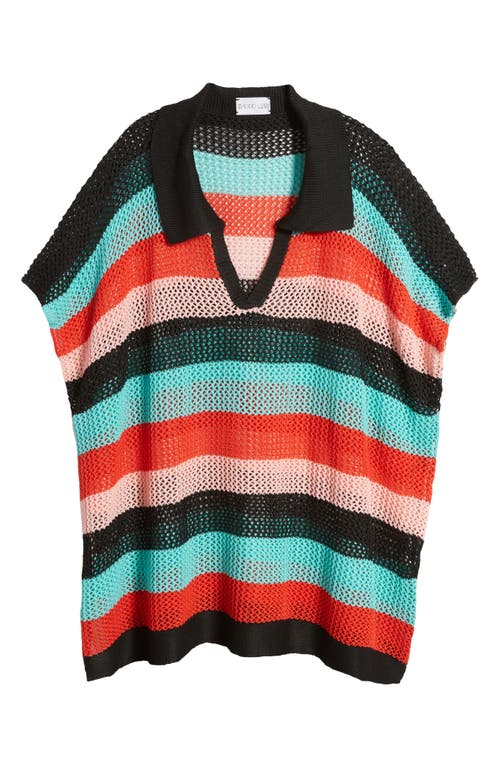 Nikki Lund Stripe Open Stitch Sweater In Red Multi